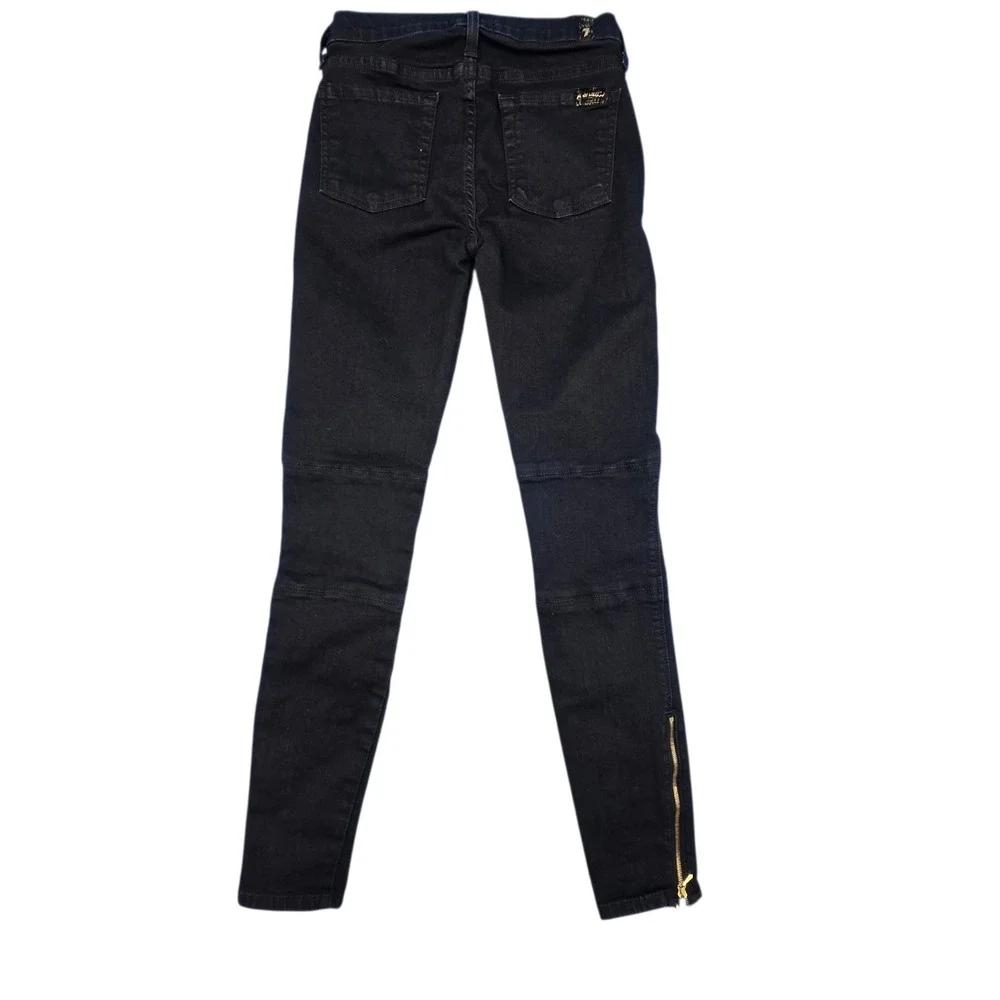 7 For All Mankind Womens 24 Black Moto Skinny Jeans Gold Zip Biker‎ AU6330255A